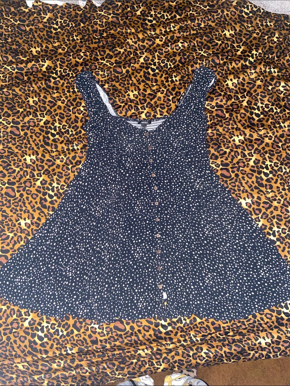 Forever 21 Black with White Polka Dot Button-Front Mini Dress